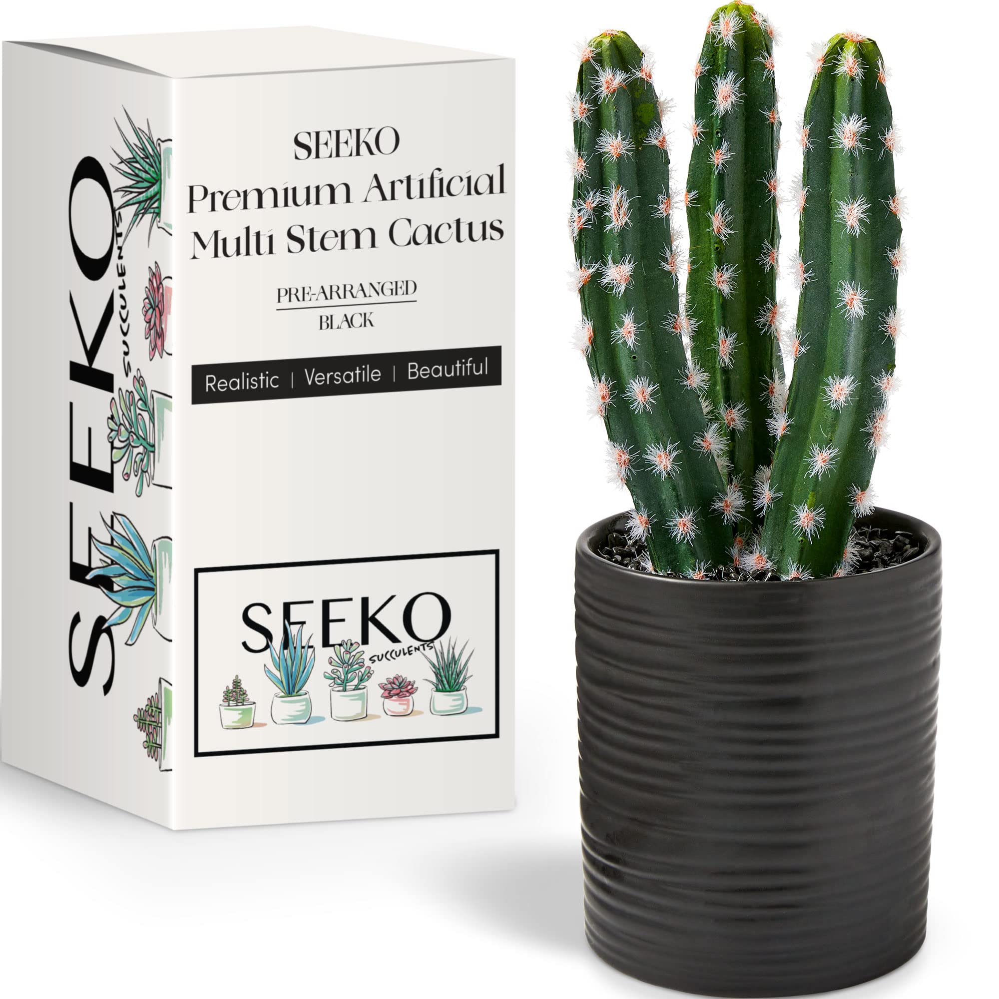 fake black succulents SEEKO Natural Looking Fake Cactus Plant