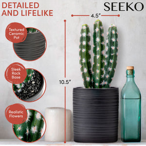 SEEKO Natural Looking Fake Cactus Plant - 11" Artificial Cactus in Ceramic Pot for Home Decor - Small Fake Plants & Faux Succulents Cacti for Southwest Decor, Cubicle Decor & Shelf Decor Accents